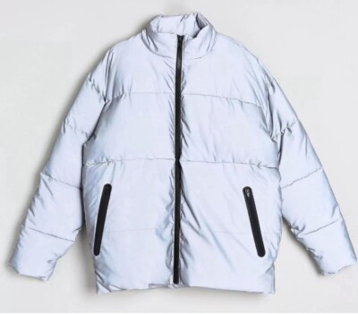 ASOS Reflective Puffer Jacket In Silver High Visibility Men's Medium
