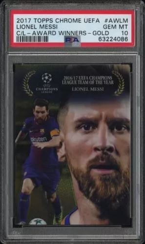 2017 TOPPS CHROME UEFA LIONEL MESSI AWARD WINNERS GOLD 37/50 PSA 10 SSP