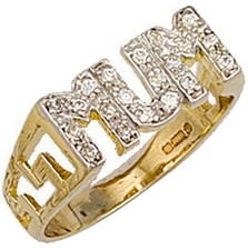 9ct Gold MUM Ring CZ ID Side Hallmarked Free gift box *** RING Size S ***