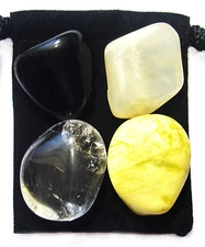 CLEANSING & DETOXIFICATION Tumbled Crystal Healing Set = 4 Stones + Pouch + Card