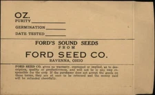 Ravenna Ohio (OH) Ford Seed Co. Company Card