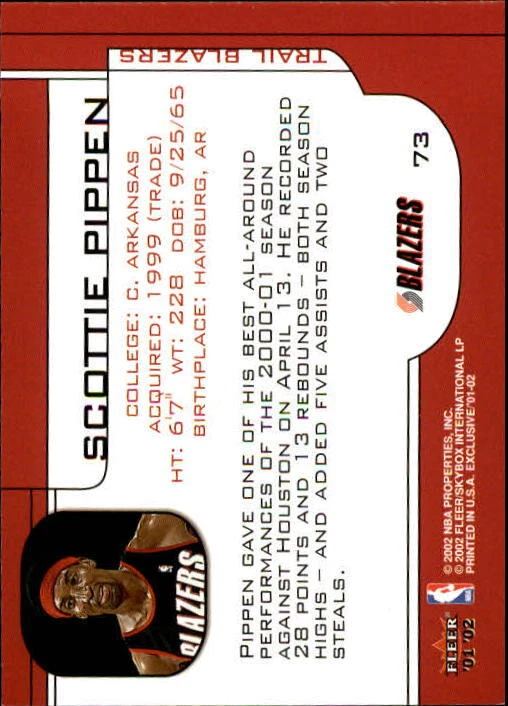 2001-02 Fleer Exclusive #73 Scottie Pippen - NM-MT - Image 2 of 2