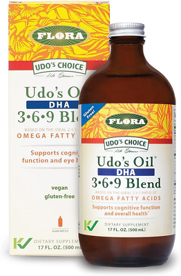 Udo'S Omega 3-6-9 Oil with DHA 17 Fl Oz Supplement - Organic, Plant Based, Ve...
