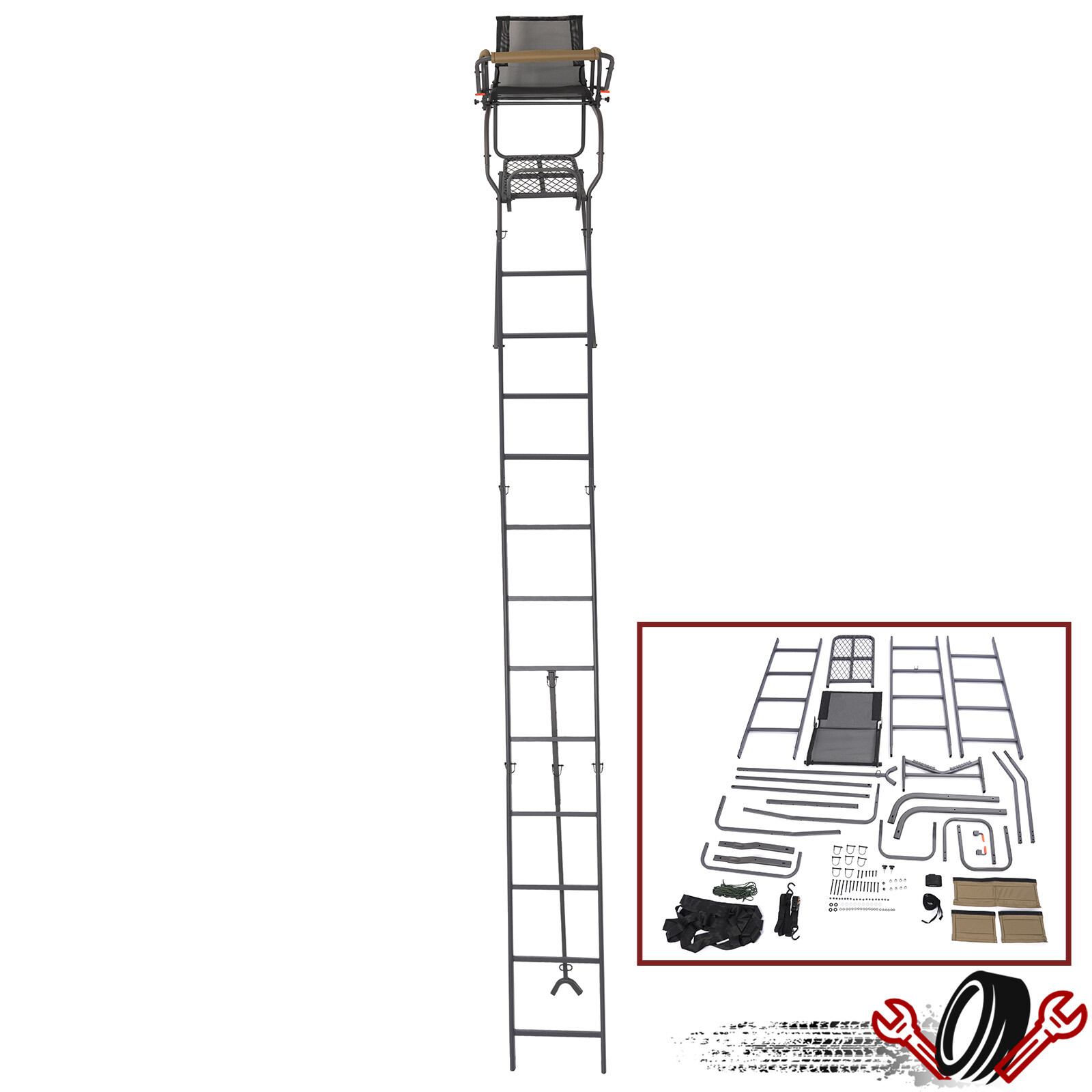 15.5' Hunting Ladder Tree Stand with Shooting Rail Climbing Mesh Seat Single