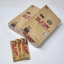 RAW Natural Unrefined Rolling Papers Size 1 1/4 Classic, Box Of 24 Packs