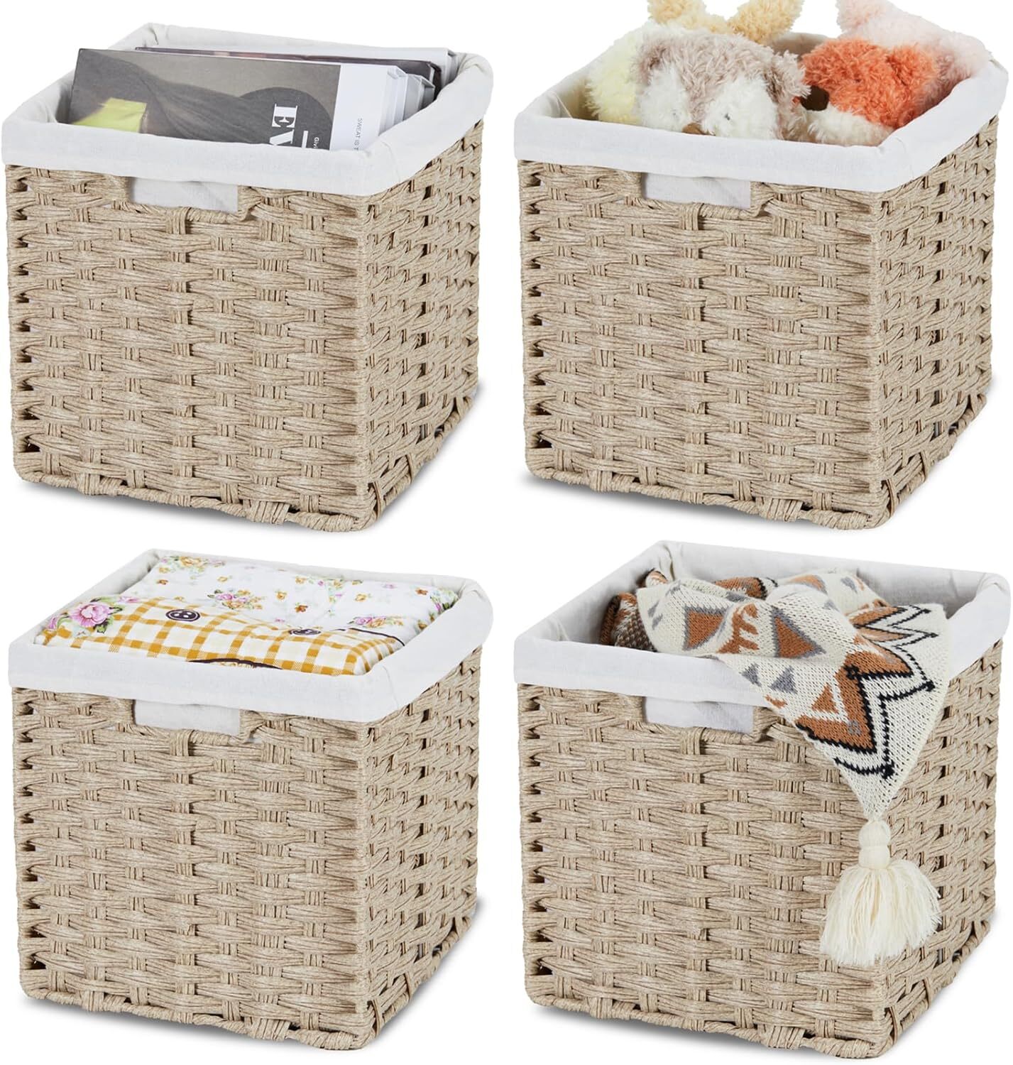 Wicker Storage Baskets for Organizing 4-Pack Hand-Woven Imitation Wicker Cube-image