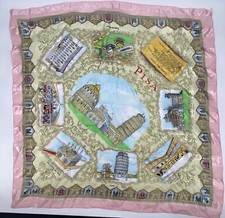 Italy Pisa Souvenir Scarf Multi Historical Sites 38"x 40" Satin Artsy Travel