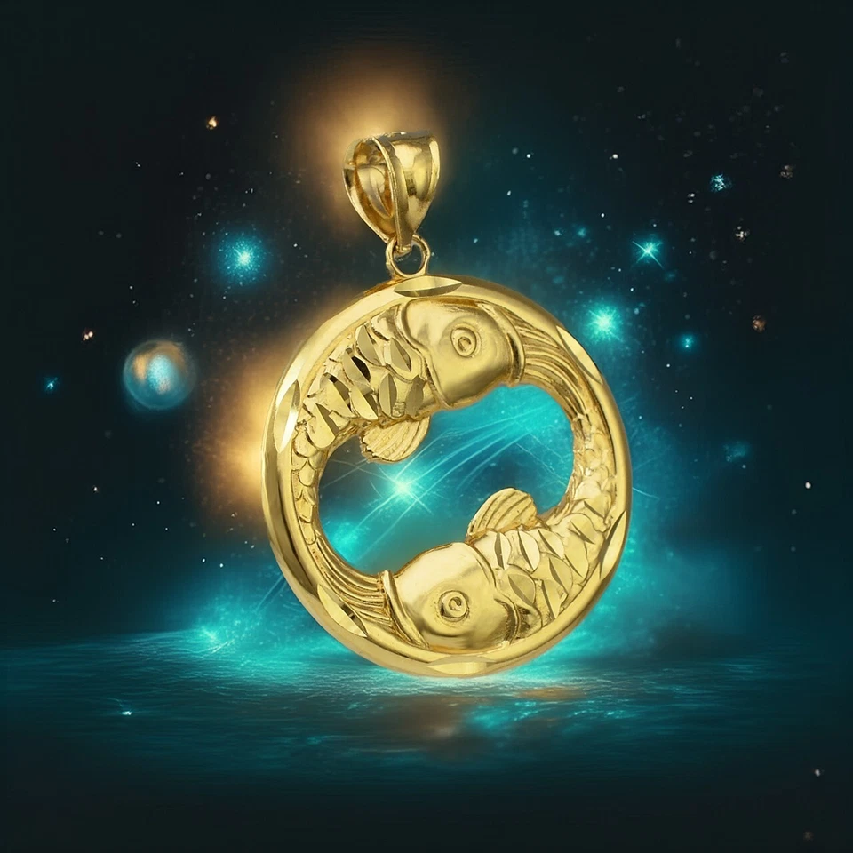 Pisces Zodiac Gold Fish Pendant Necklace - 10k & 14k Yellow, White, Rose Gold - Image 3 of 4