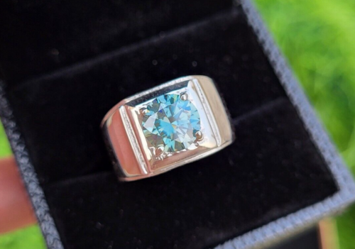Green Blue Moissanite Ring For Men Gentelmen white Gold Wedding Ring For Him - 第 1/9 張圖片