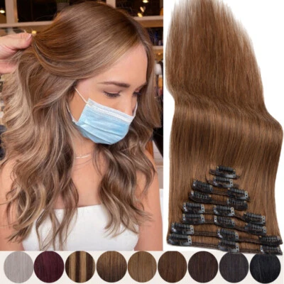 Dick Clip In Haar Extensions Haarverlängerung Echthaar 8 Tressen`40 50 60cm 120g - Bild 1 von 4