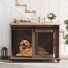 ✅37" Wooden Dog Crate End Table, Furniture Style Pet Cage with Sliding Barn Door
