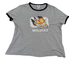 VTG Garfield Odie T Shirt Womens 2X Gray Wildcat Ringer Graphic Tee Made in USA