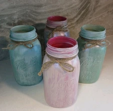 4 Mason Jar Centerpiece Rustic Table Decor. Jars Only Pre-owned For Baby Shower