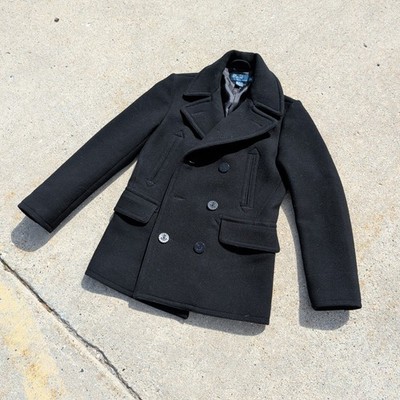 Polo Ralph Lauren Double Breasted Wool USN Navy Naval Anchor Pea Coat Small