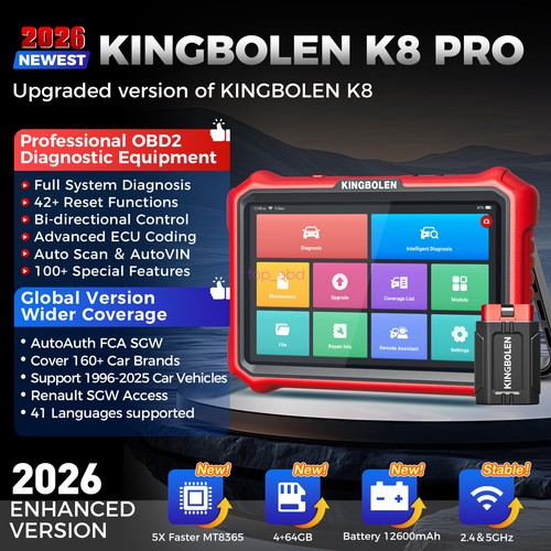 2026 KINGBOLEN K8 PRO Bidirectional Scanner Car OBD2 Diagnostic Tool ECU Coding