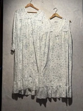 VTG Willow Creek 2pc set nightgown robe Floral long lace Sz M Prairie Granny