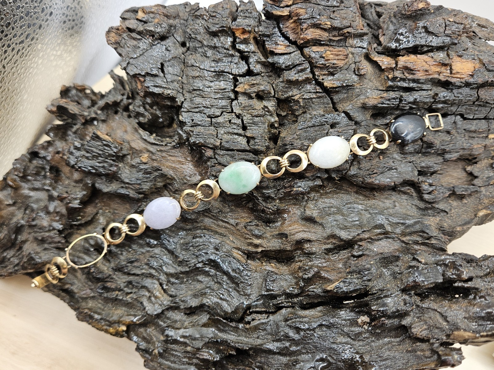 14K Solid Yellow Gold Multi Oval Gemstone Bracele… - image 1