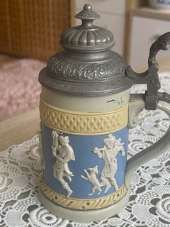 Villeroy & Boch Mettlach Bierkrug 1/4 l Steingut mit Zinndeckel Gravur 1887