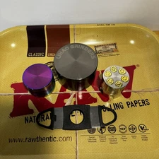 RAW Metal Rolling Tray (XXL) With 3 Grinders & Cigar Cutter