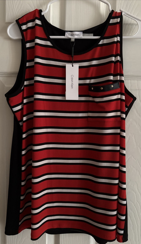 NEW Calvin Klein Shirt Red/white/black Stripes Womens Size Large