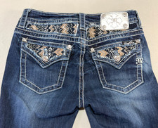 Miss Me Bootcut Jeans Womens 28 29x29 Mid-Rise Dark Embellished Flap Pockets