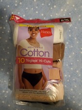 Hanes Women's Cotton Tagless Hi-Cuts 9 Pair Open Pack Size 8/XL Free Ship WP145