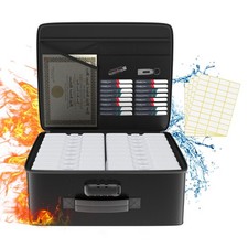 Fireproof Safe Photo Storage Box with 18 Inner 4" x 6" Clear Photo Cases, Por...