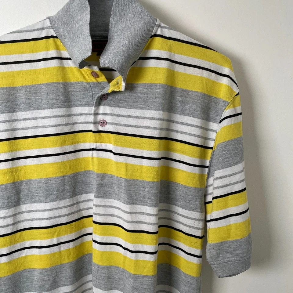 Silver Point Gray Yellow White Striped Polo Shirt Men's Seize 2XL Foto 3 de 4