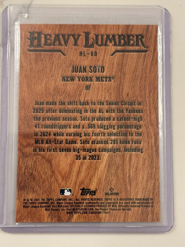 JUAN SOTO madera pesada SSP #HL-60 Mets de Nueva York - actualización Topps 2025 Foto 2 de 2