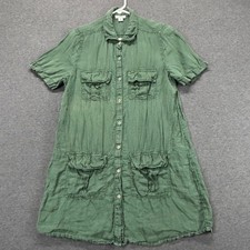 Sundance Shirt Dress Womens PM Linen Button Front Utility Pocket Green Chore