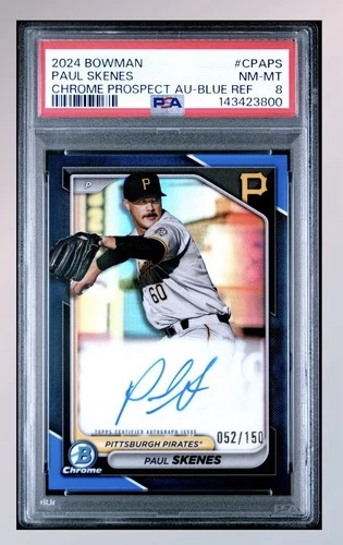 2024 BOWMAN CHROME AUTO CHROME PROSPECT AU-BLUE REF PAUL SKENES PSA 8  52/150