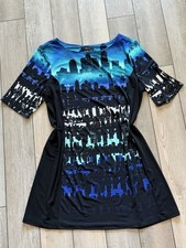 Style & Co. Women’s Blue City Skyline Print Shift Dress Short Sleeve Size L