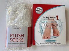 Baby Foot Moisturizing Foot Mask & White Plush Socks Unscented Sealed Free Ship