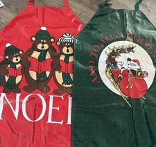 Vintage Christmas Holiday Red & Green Christmas Aprons by Beachwood LTD Lot of 2