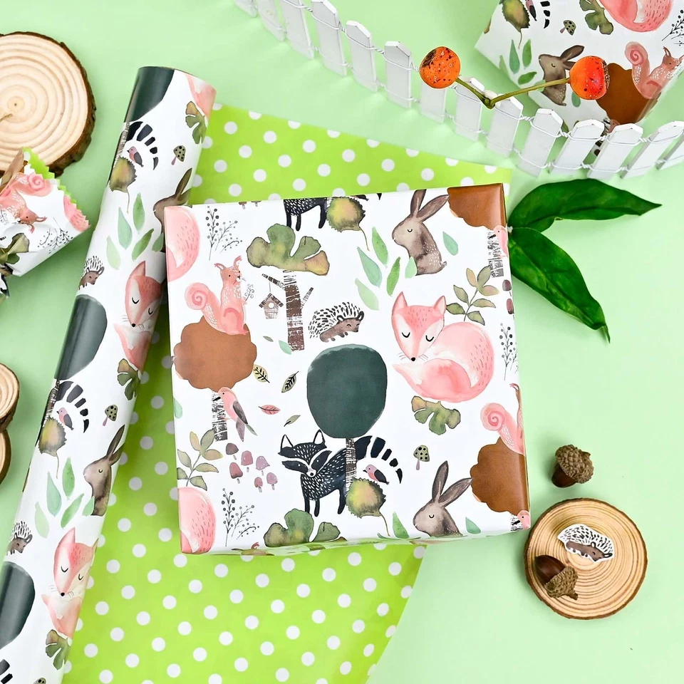 Reversible Wrapping Paper - Mini Roll - 17 Inch x 32.8 Feet - Cute Animal Fri... - Image 4 of 4