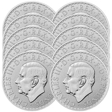 Lot of 10 - 2023 U.K. 2 Pound Silver King Charles Britannia .999 1 oz BU