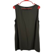 Eileen Fisher Tank Top Women's Size Medium 100 Silk Olive Green Side Slits
