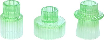 Vixdonos Colorful Glass Candlestick Holders 3 Pcs, Green White Gradient 
