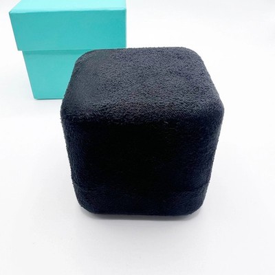 Tiffany & Co. Ring Set Box Case Double Slot Black Suede + Blue Gift Box EMPTY