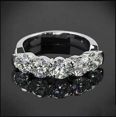 5CT Round Moissanite 5 Stone Wedding Anniversary Band Ring 14K White Gold Plated