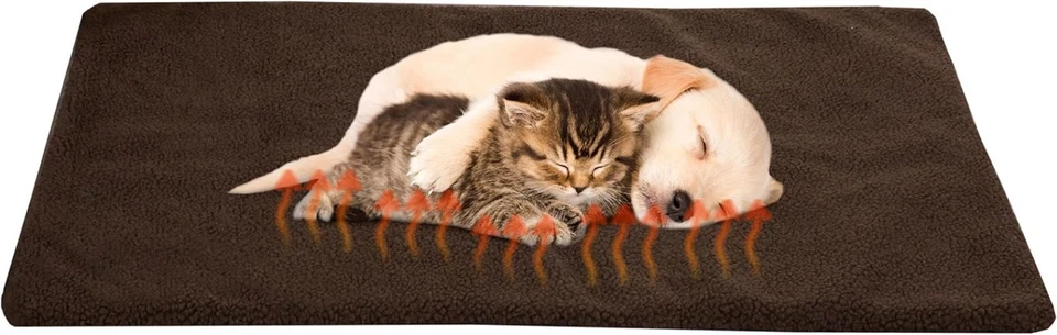 Alfombra autocalentable para gatos poliéster Sherpa grande aislante interior cama para mascotas Foto 3 de 4