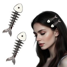 2pcs Alloy Fish Bone Hair Clip For Women Cute 1 Count Pack of 2 , White