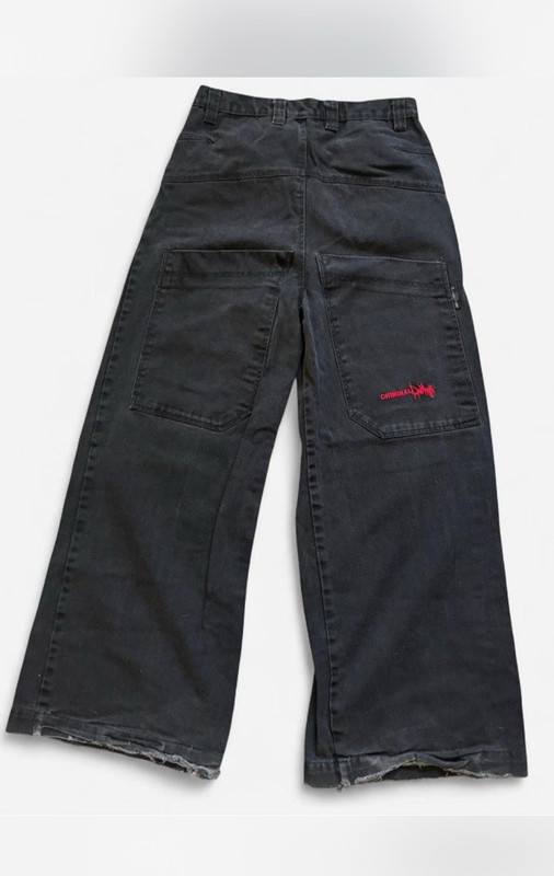 Criminal Damage Unisex VintageBlack Wide-Leg Denim Jeans Embroidered Frayed