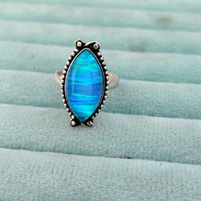 Blue Fire Aurora Opal Ring 925 Sterling Silver Beautiful Girls Gift Ring PG9412
