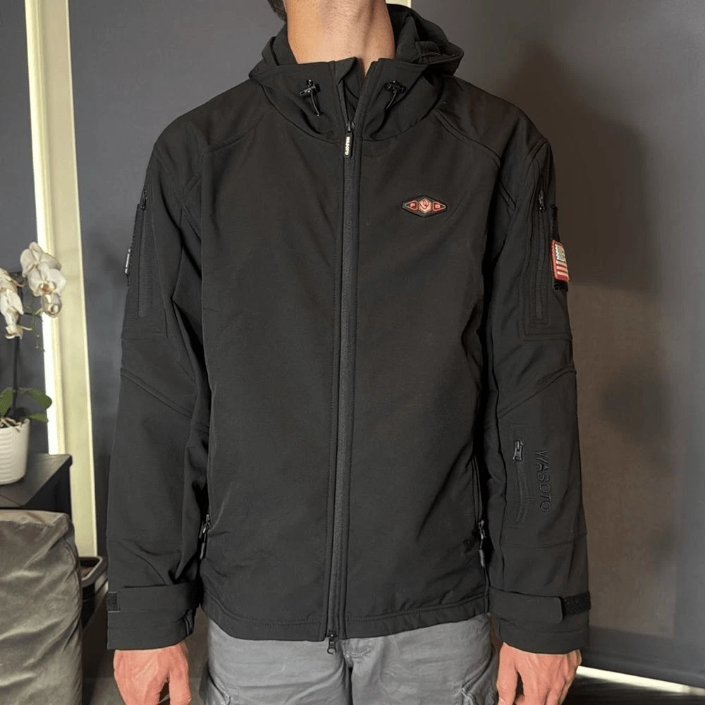 Wasoto Men's Black Heated Hooded Jacket Zip Up Size 3XL Battery Pack NEW