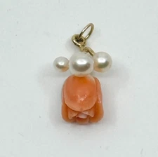 Petite 14K Yellow Gold Saltwater Akoya Cultured Pearl Salmon Coral Rose Pendant