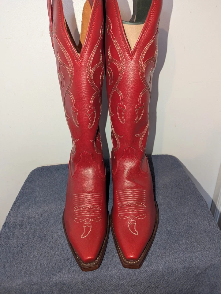 Botas Tecovas x Chili's Booth para mujer talla 7,5 B cuero rojo nuevas RARAS Foto 2 de 4