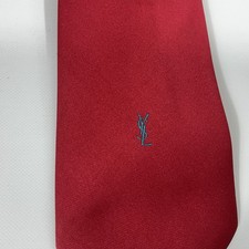 Vintage Yves Saint Laurent Men's Tie Red YSL Logo Solid Rare Designer Luxury