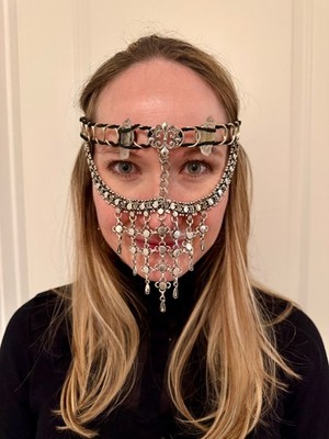Silver Face Jewelry Mask Arabic Style Belly Dance Burning Man Festival Halloween