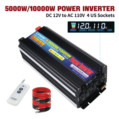 5000W 10000W Power Inverter 12V to 110V 120V 4AC USB Converter w/Remote Control
